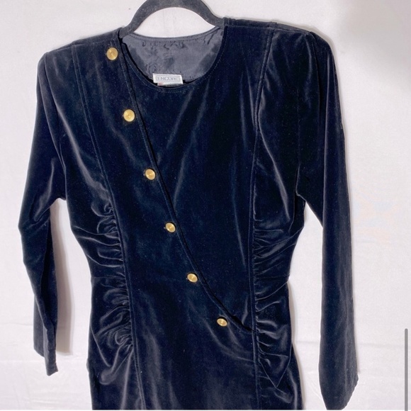 Vintage Encore Black Velvet Ling Sleeve Bodycon Mini Dress With Shoulder Pads M - Picture 10 of 16